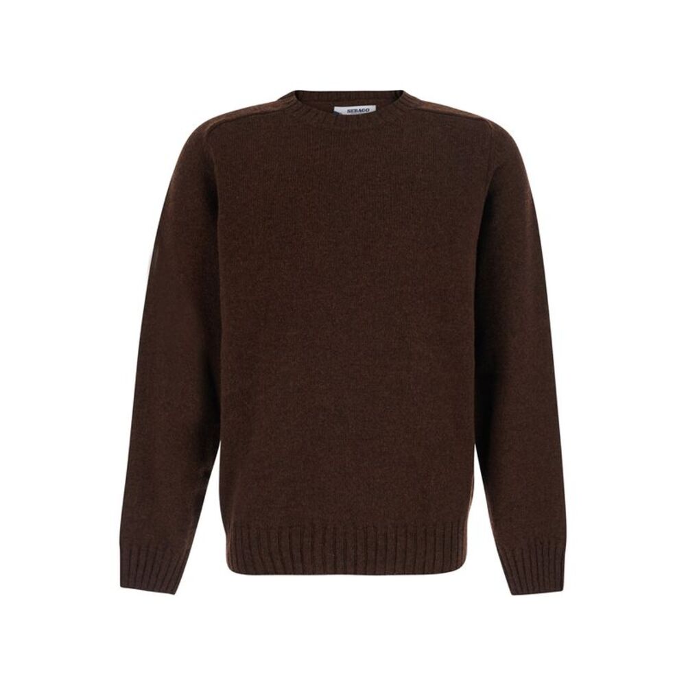 Sebago Men Brown Crew Neck Sweater With Ribbed Trims In Wool For Men
